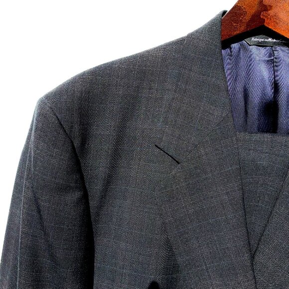Men’s Coppley 2-Button Lightweight 100% Wool Suit Gray Windowpane Plaid 46R 48W